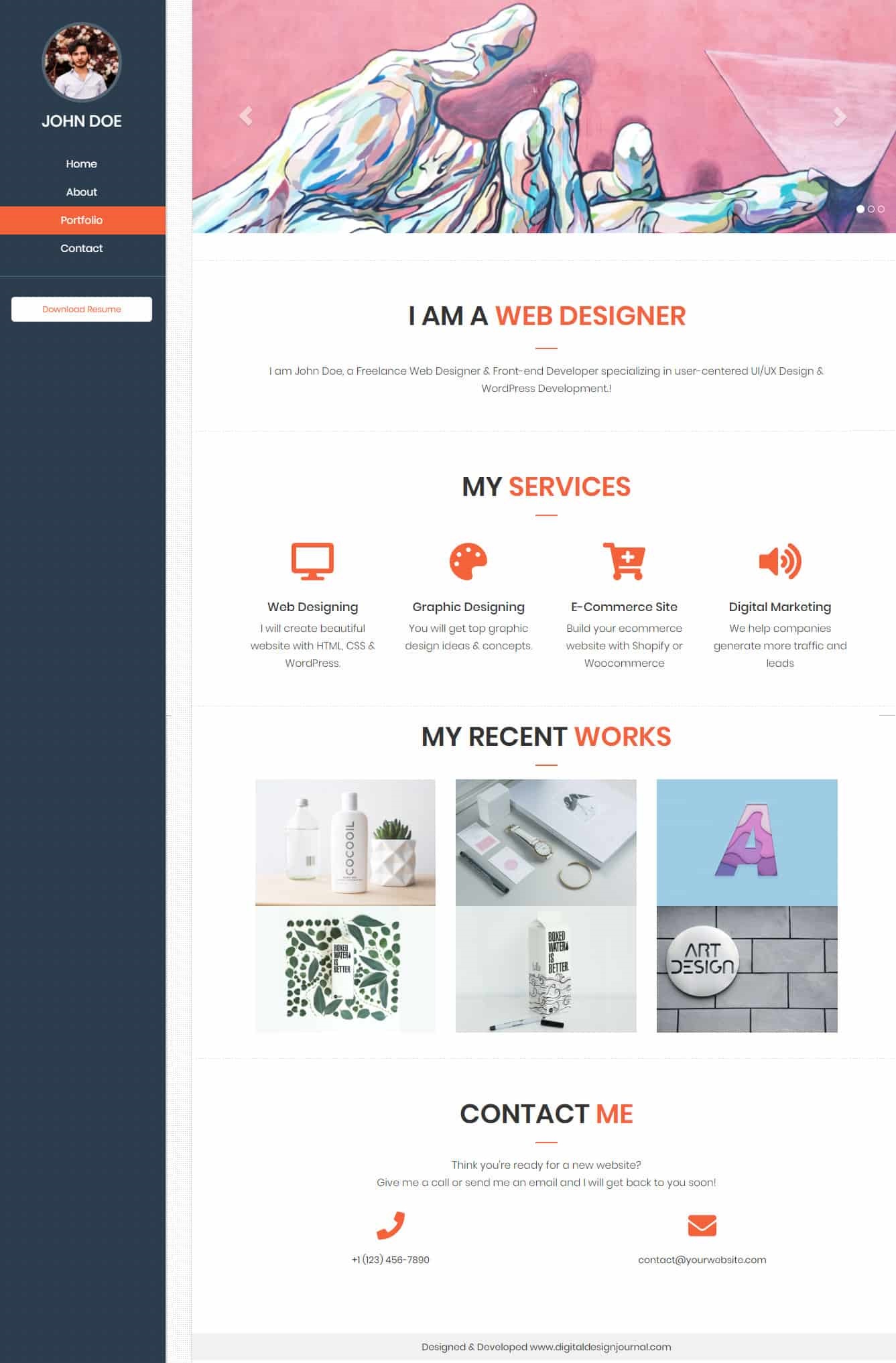 modern one page portfolio website for creatives and professionals